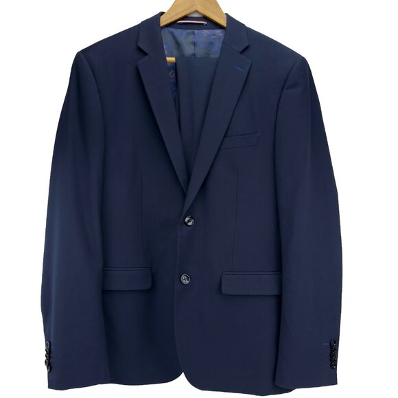 SOUL OF LONDON 2 Piece Slim Fit Dark Blue Suit Size Pants 37R Blazer 44R - Picture 2 of 11
